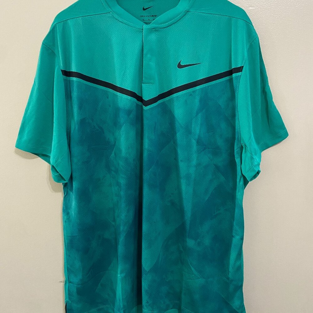 Nike Tiger Woods TW Golf Blade Printed Dri-Fit ADV Polo Teal Green Men's XL RARE
